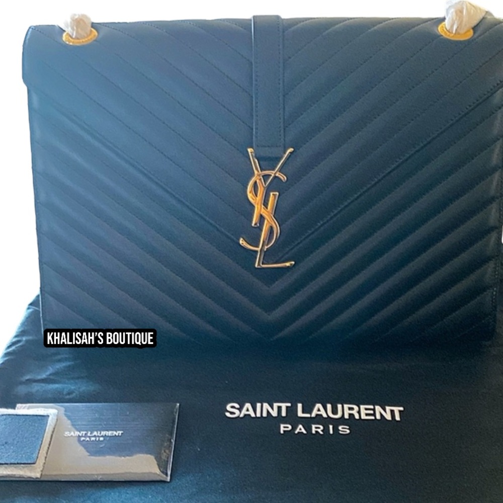 NEW & Extremely Rare!! YSL SAINT LAURENT ENVELOPE LAMBSKIN SMOOTH LEATHER LARGE! - Picture 7 of 16
